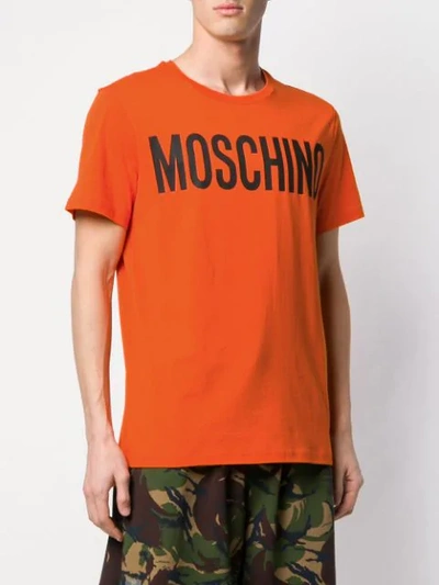 Shop Moschino Logo Patch T-shirt - Orange