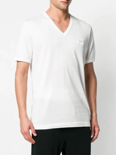 Shop Dolce & Gabbana Logo Plaque V-neck T-shirt In White