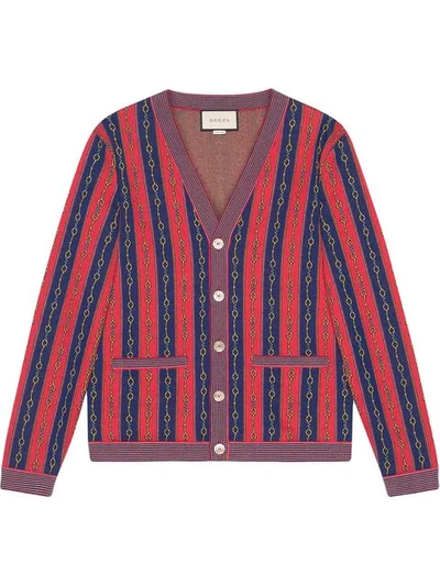 Shop Gucci Horsebit Chain Knit Cardigan In Red