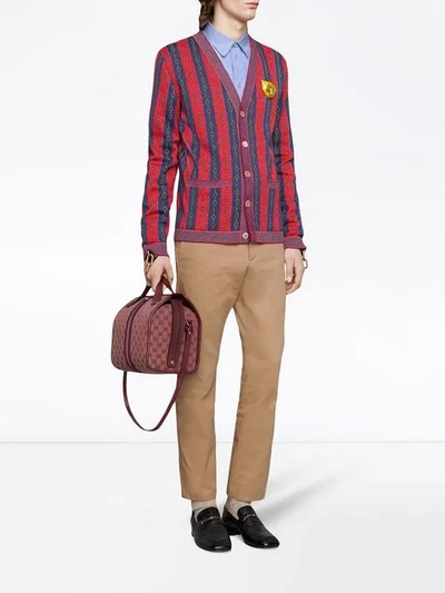 Shop Gucci Horsebit Chain Knit Cardigan In Red