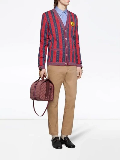 Gucci Horsebit Stripe Cotton Blend Cardigan In Red