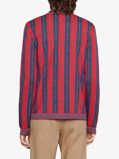 Gucci Horsebit Stripe Cotton Blend Cardigan In Red