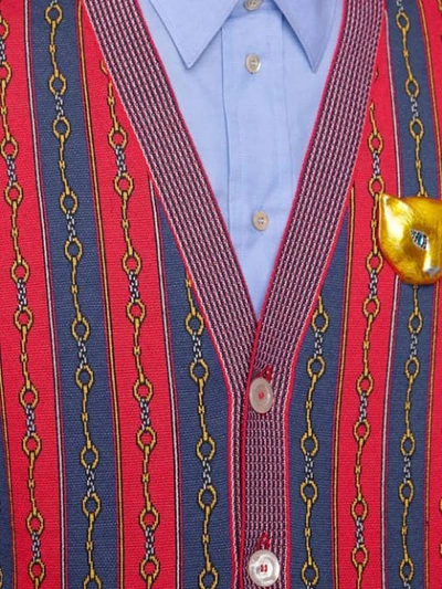 Gucci Horsebit Stripe Cotton Blend Cardigan In Red
