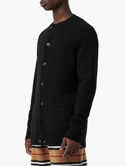 Shop Burberry Cashmere Crew Neck Cardigan In Black