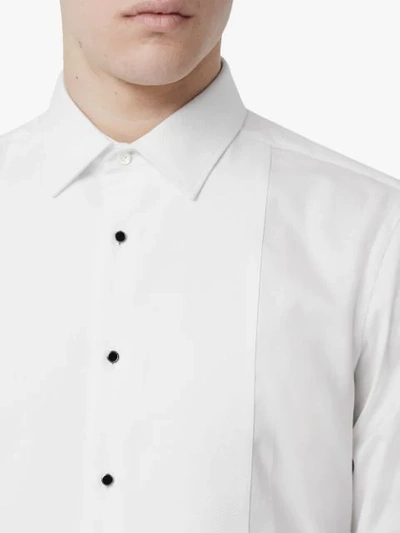 Shop Burberry Panelled Bib Cotton Oxford Dress Shirt In White