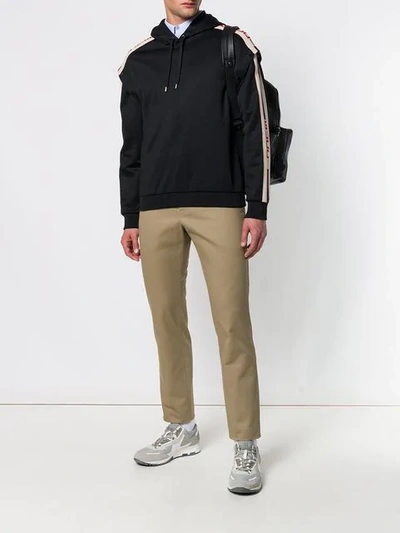 Shop Gucci Embroidered Logo Chinos In Neutrals