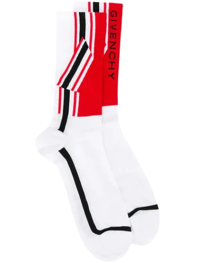 Shop Givenchy Logo Striped Socks In Red