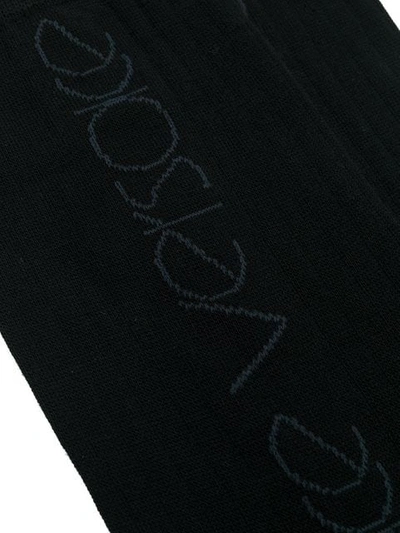Shop Versace Logo Patterned Socks - Black