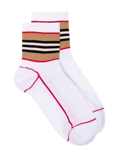 Shop Burberry Stripe Intarsia Socks - White