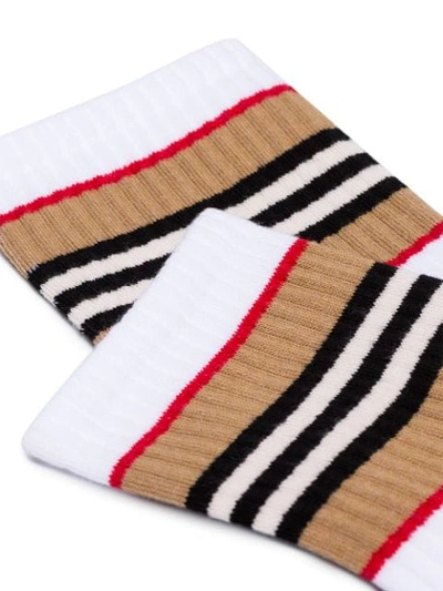 Shop Burberry Stripe Intarsia Socks - White