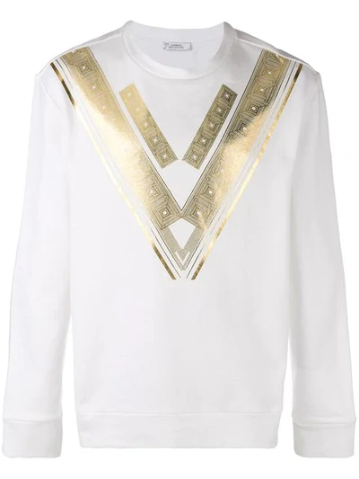 Shop Versace Metallic Print Sweatshirt In White