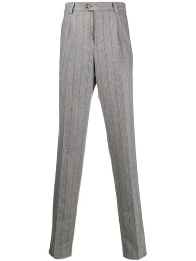 Shop Brunello Cucinelli Striped Slim Fit Trousers In Grey