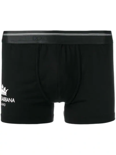 Shop Dolce & Gabbana Crown Logo Print Boxer Shorts In N0000 Nero