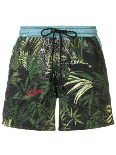 Shop Etro Tropical Print Swim Shorts In Green