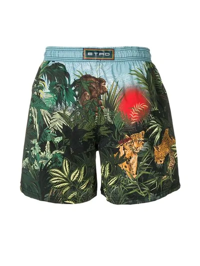 Shop Etro Tropical Print Swim Shorts In Green