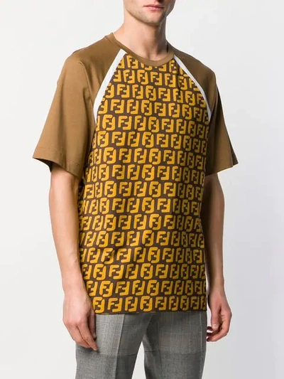 Shop Fendi Logo Print T In Brown