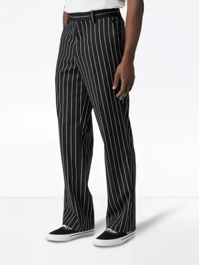 Shop Burberry Pinstriped Stretch Wool Wide-leg Tailored Trousers In Black ,white