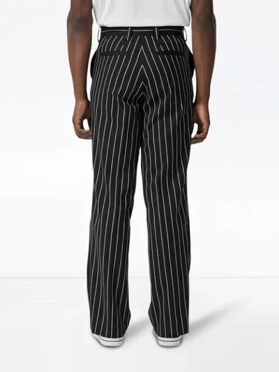 Shop Burberry Pinstriped Stretch Wool Wide-leg Tailored Trousers In Black ,white
