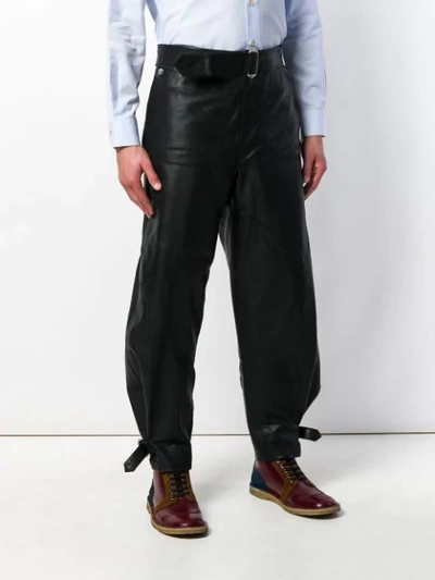 Shop Jw Anderson Men's Fold-front Utility Leather Trousers In Black