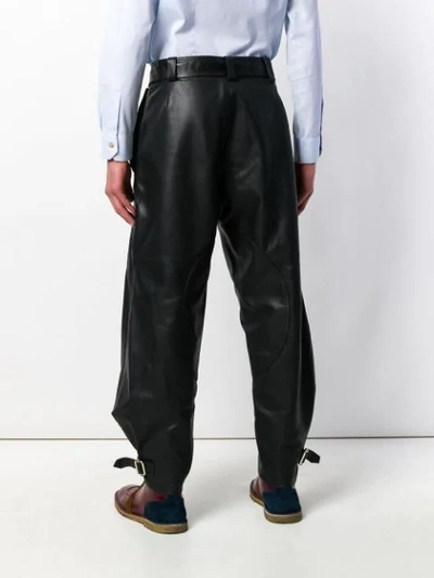 Shop Jw Anderson Men's Fold-front Utility Leather Trousers In Black