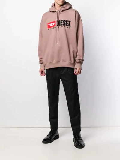 Shop Diesel Logo Print Hoodie In Pink