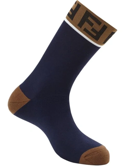 Shop Fendi Ff Motif Socks In Blue ,brown