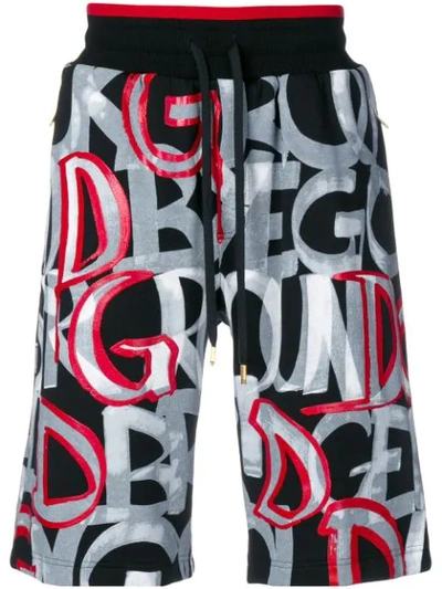 Shop Dolce & Gabbana Text Print Shorts In Grey