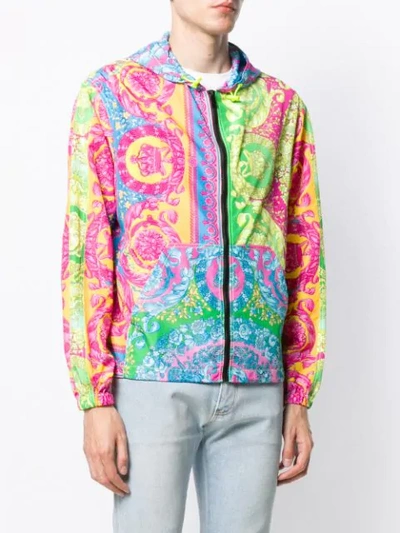 Shop Versace Baroque Print Zipped Jacket In Blue