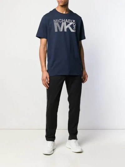 Shop Michael Michael Kors Logo Print Crew Neck T-shirt In Blue