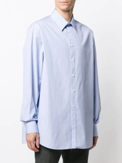 Valentino Blue Striped Cotton Ruffle Shirt In Blue