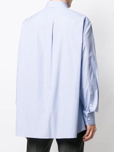 Valentino Blue Striped Cotton Ruffle Shirt In Blue