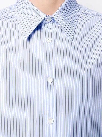 Valentino Blue Striped Cotton Ruffle Shirt In Blue