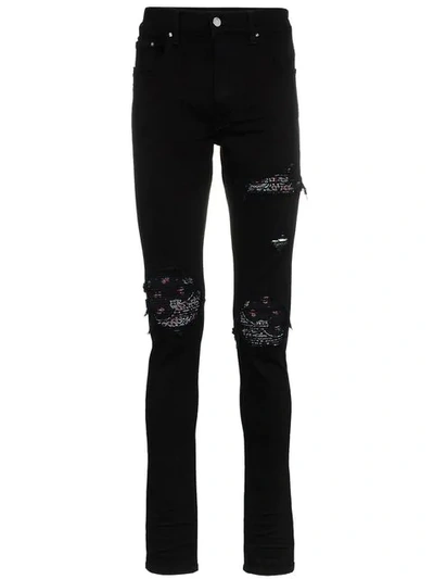 Shop Amiri Skinny-jeans Mit Bandana-einsätzen In Black