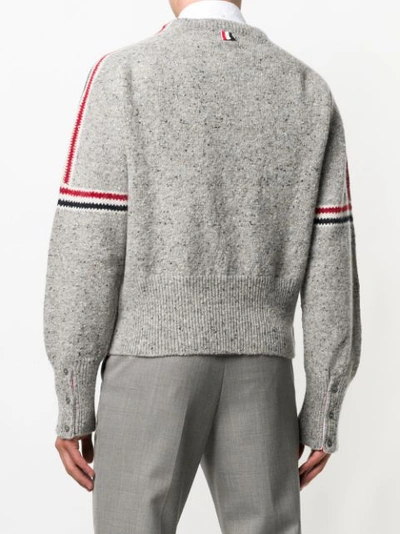 Shop Thom Browne Intarsia Stripe Classic Tweed Pullover - Grey