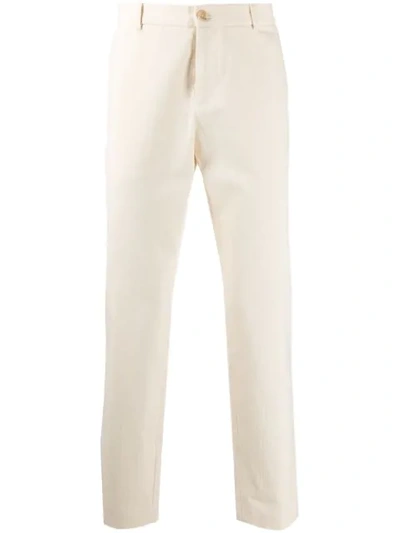 Shop Gucci Rear Embroidered Straight-leg Trousers In Neutrals