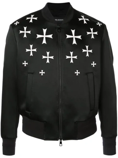 Shop Neil Barrett Cross Print Bomber Jacket In Black/white
