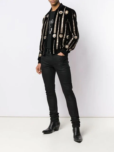 SAINT LAURENT TEDDY VARSITY JACKET - 黑色