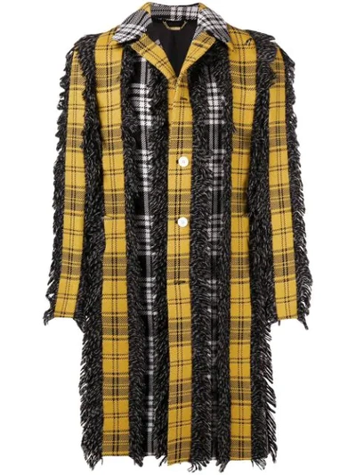 Shop Versace Checked Button Coat In Yellow