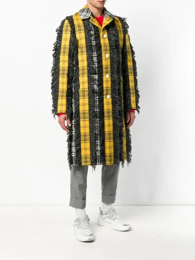 Shop Versace Checked Button Coat In Yellow