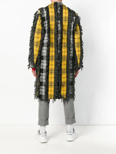 Shop Versace Checked Button Coat In Yellow