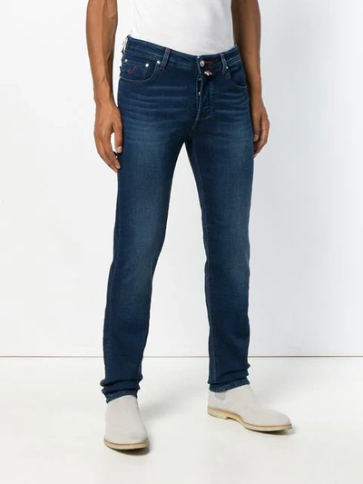 Shop Jacob Cohen Stonewashed Bootcut Jeans In Blue