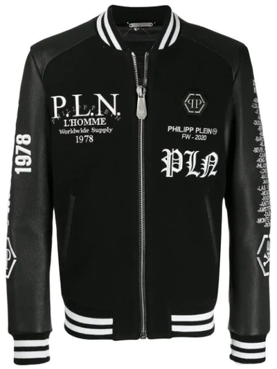 Shop Philipp Plein Embroidered Bomber Jacket In Black