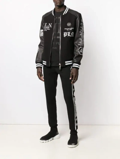 Shop Philipp Plein Embroidered Bomber Jacket In Black