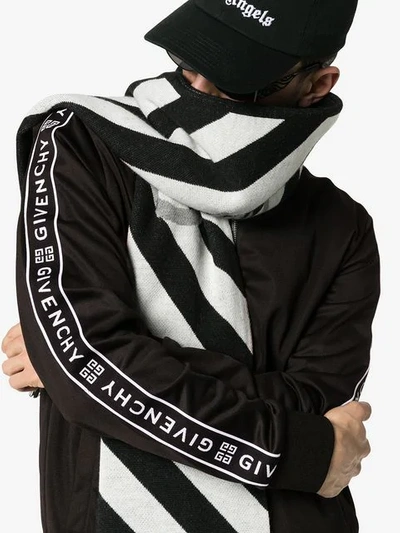 Shop Givenchy Ticker Sleeve Logo Zip Up Track Jacket In Black