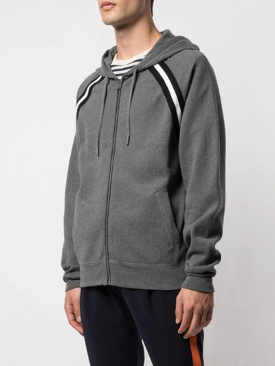 Shop Bally Stripe Detail Zip Hoodie In Grey