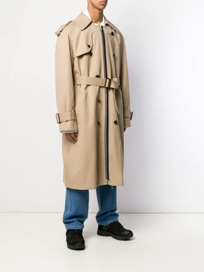 Shop Maison Margiela Trench Denim Hybrid Coat In Brown