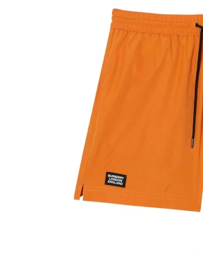 Shop Burberry Logo Detail Drawcord Swim Shorts In Orange