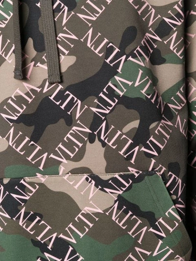 Shop Valentino Camouflage Logo Grid Print Hoodie - Green