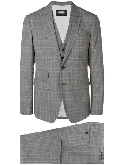 Shop Dsquared2 Checked Three-piece Suit In Grey