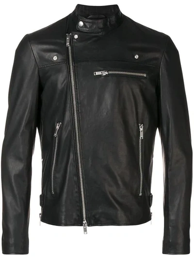 Shop Dondup Zipped Leather Jacket In Black